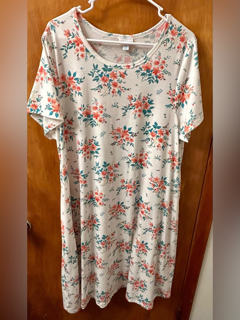 LuLaRoe Cream Dress with Coral Floral & Teal Leaves